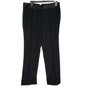 Body by Victoria Womens Dress Pants Sz 8 Black Floral Detail Satin Trim Straight